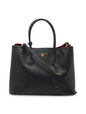 Prada Doubre Large Double Tote 2-Way Shoulder Bag Saffiano Leather Nero Black